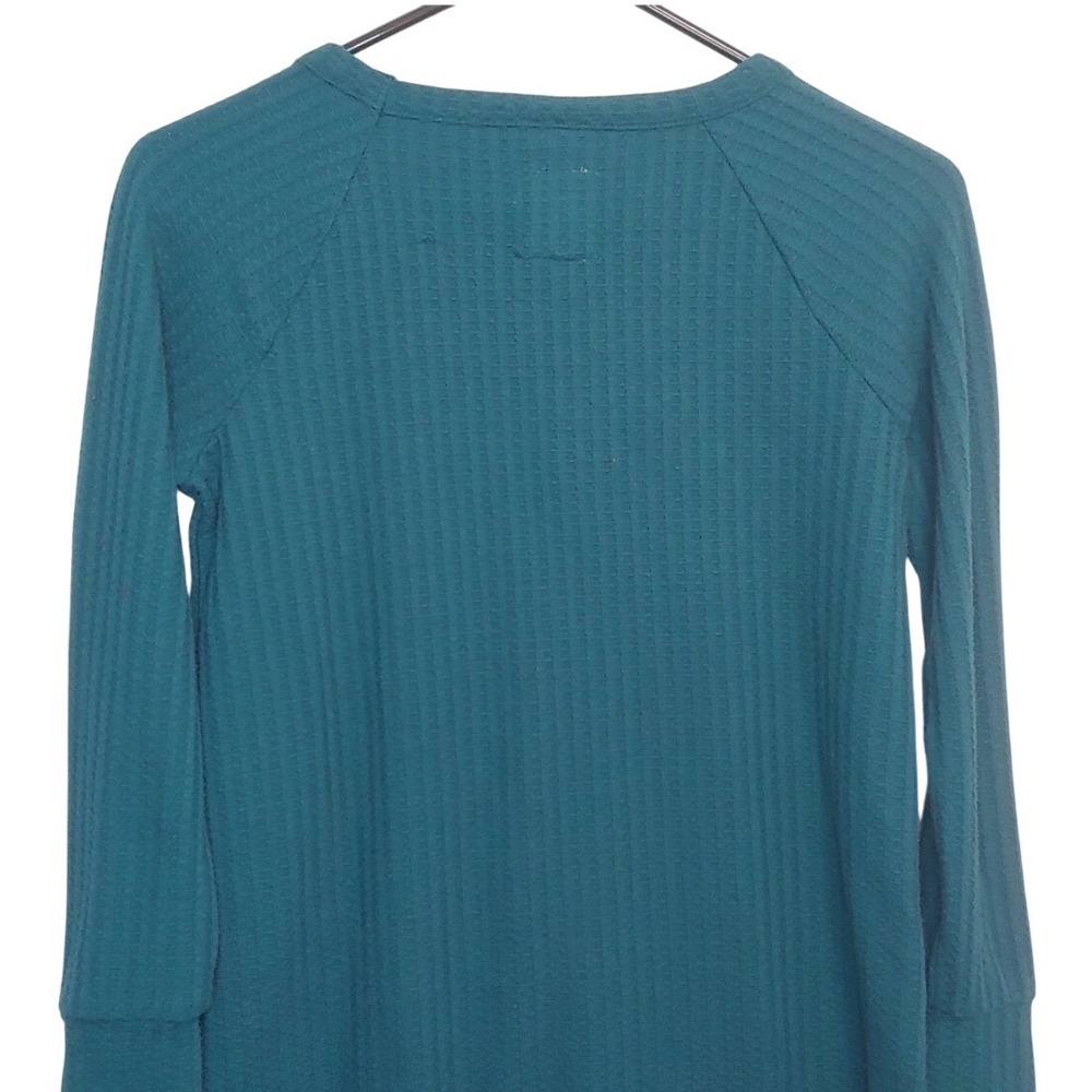 Chaser Womens Teal Waffle Knit Long Sleeve Crew Neck Henley Curved Hem Thermal S - Picture 7 of 11